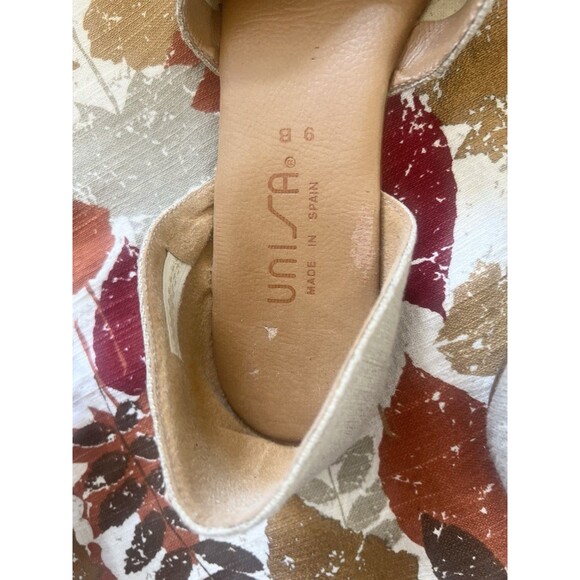 Unisa Size 9 Brown Canvas Leather Sole Round Toe Flats Made In Spain Slip On - Picture 7 of 11